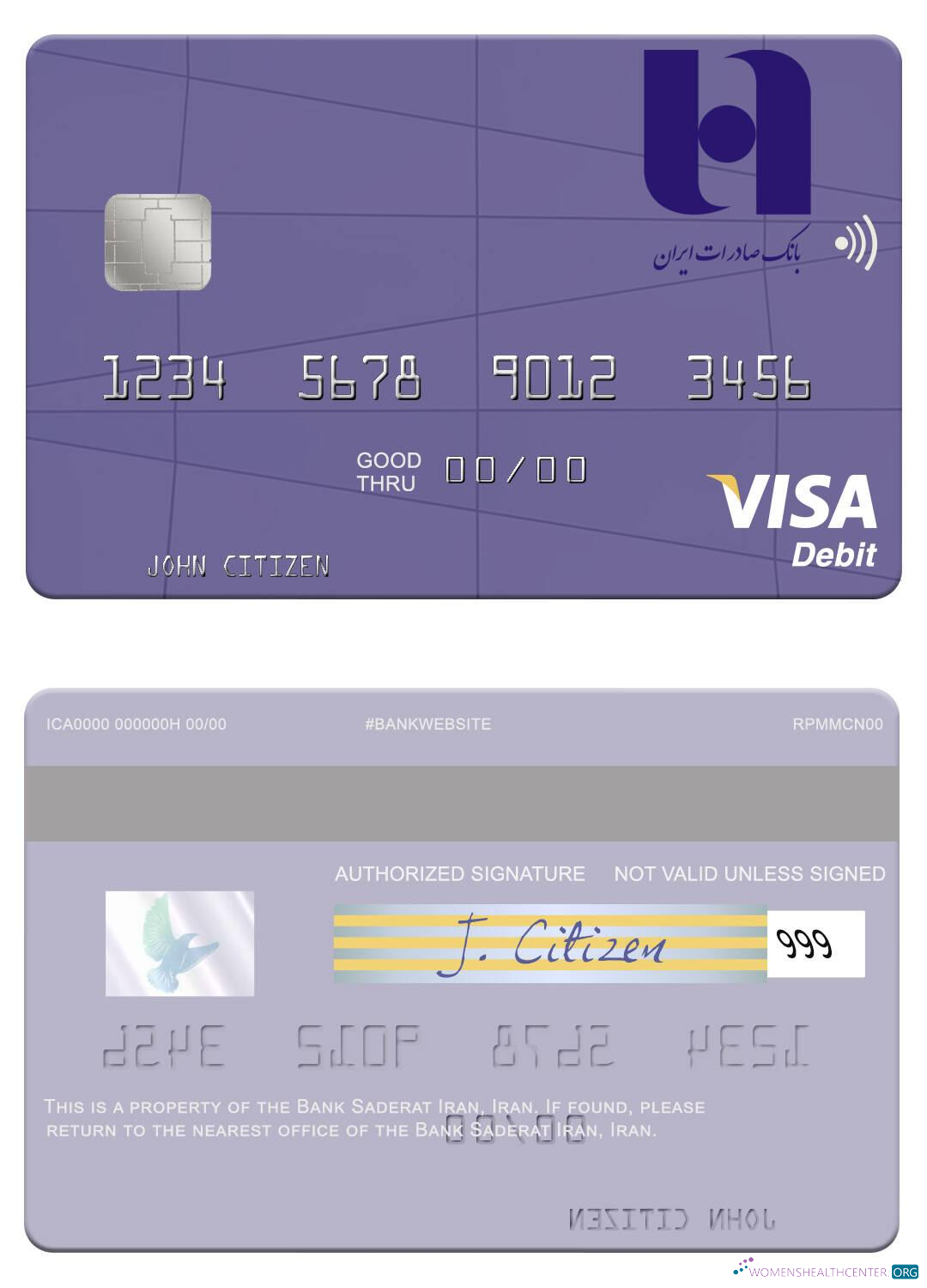 Download Iran Bank Saderat Iran visa debit card Photoshop template